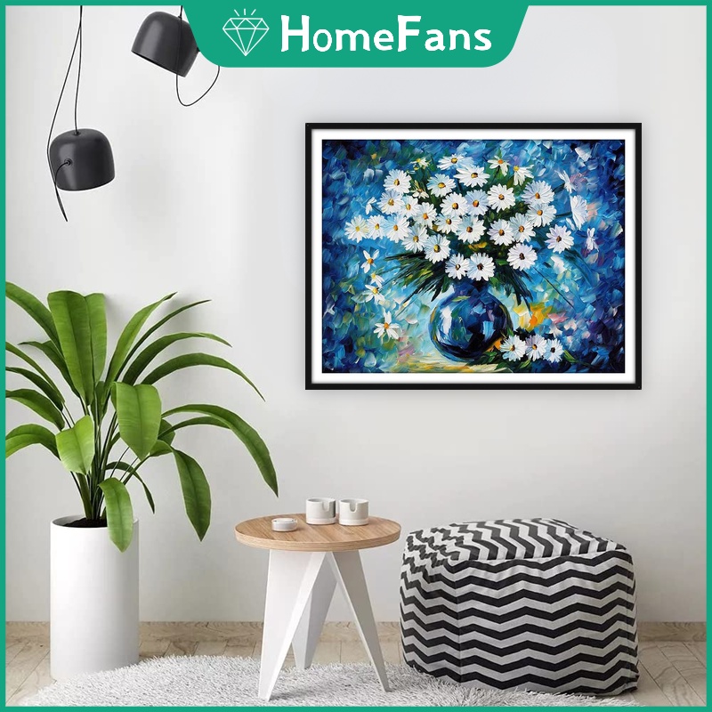 Bộ Tranh Đính Đá 5D Tự Làm Hình Hoa Cúc Xanh 40x50cm Trang Trí Nhà Cửa