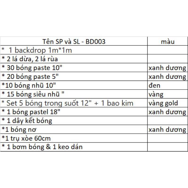 (KÈM BACKDROP MS14,16) SET BÓNG TRANG TRÍ SINH NHẬT BD003