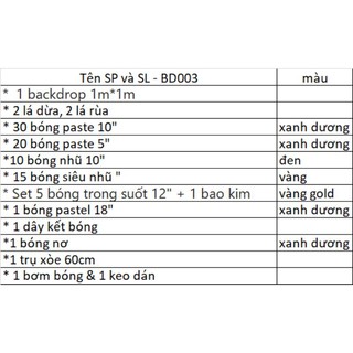 (KÈM BACKDROP MS14,16) SET BÓNG TRANG TRÍ SINH NHẬT BD003