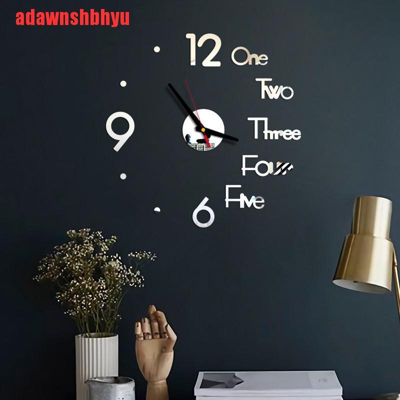 [adawnshbhyu]Acrylic Modern DIY Wall Clock 3D Mirror Surface Sticker Decor Wall Unique Clocks