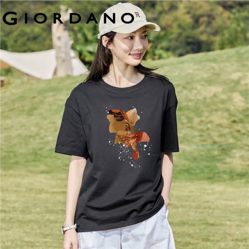 Giordano áo thu nữ T-shirt phối họa tiết thời trang cá tính size S new tag