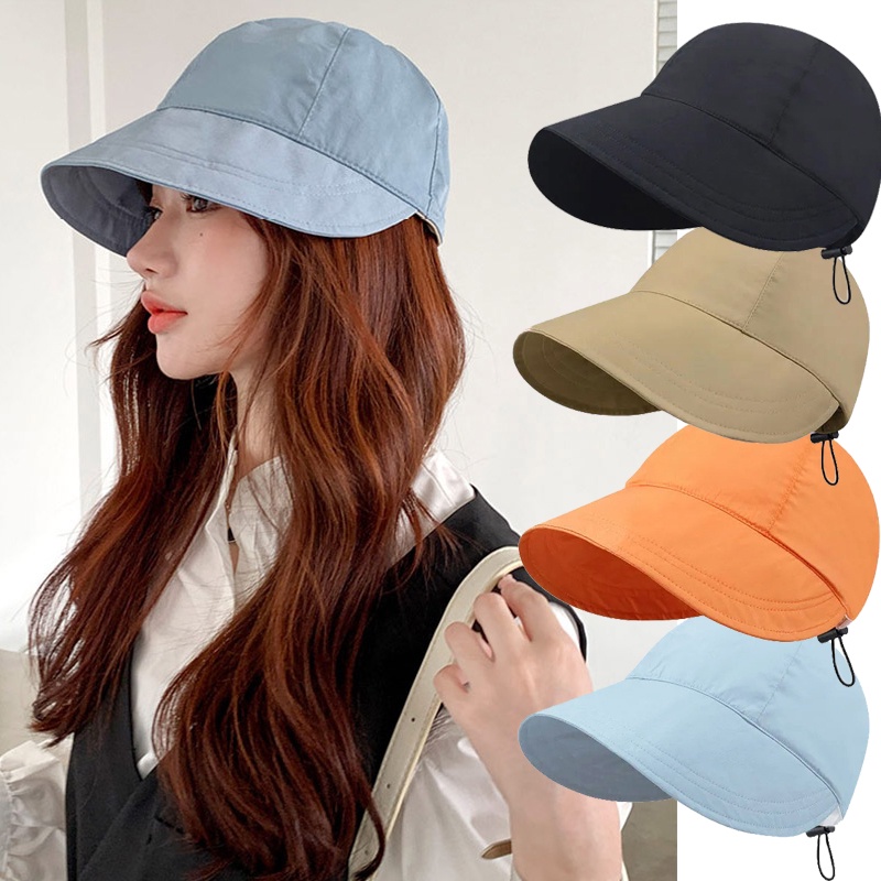 Nón Tai Bèo Vành Rộng Chống Nắng Mùa Hè Màu Trơn Có Dây Rút Gấp Được Cho Nữ / Phụ Nữ
