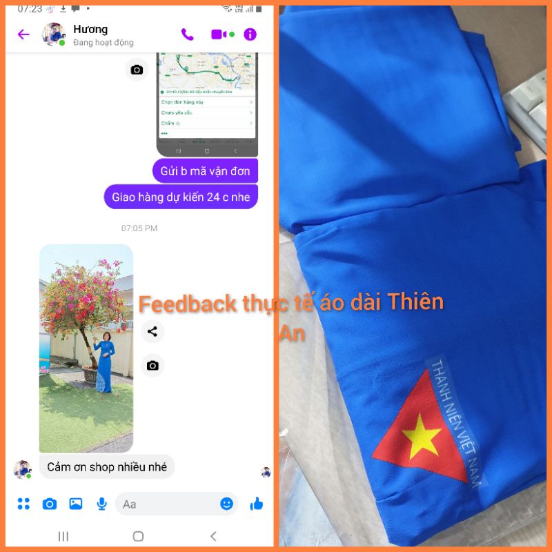Áo dài đoàn màu xanh biển có logo chất lụa chiffon loại 1
