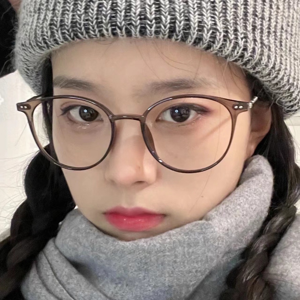 Mắt Kính Gọng Kim Loại Tròn Màu Nâu Siêu Nhẹ Chất Lượng Cao Phong Cách Hàn Quốc