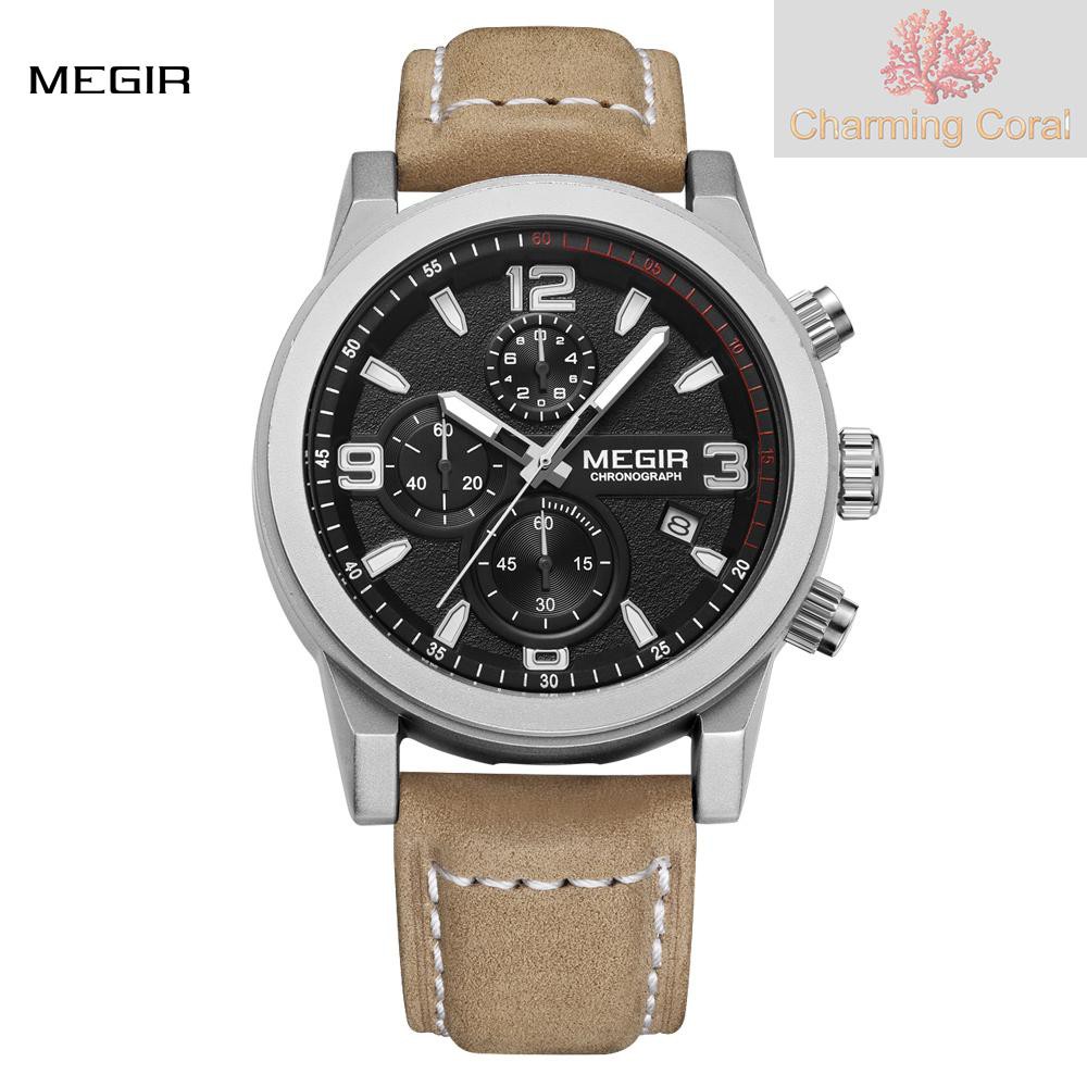 CTOY MEGIR Classic Well Made Soft Genuine Leather Analog Quartz Wristwatch 3ATM Water Resistant Man Watch with Sub-dial