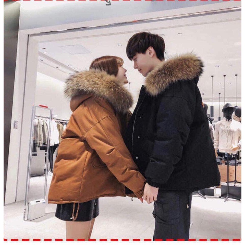 áo khoác đôi unisex nam nữ kaki lông 2 màu đen và nâu/ áo khoác kaki nam nữ form rộng mix mũ lông hot 2020 | BigBuy360 - bigbuy360.vn