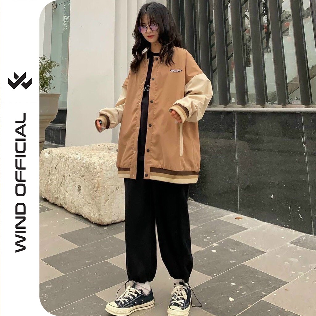 Áo khoác dù bomber Wind unisex form rộng Wanstop bóng chày oversize ulzzang