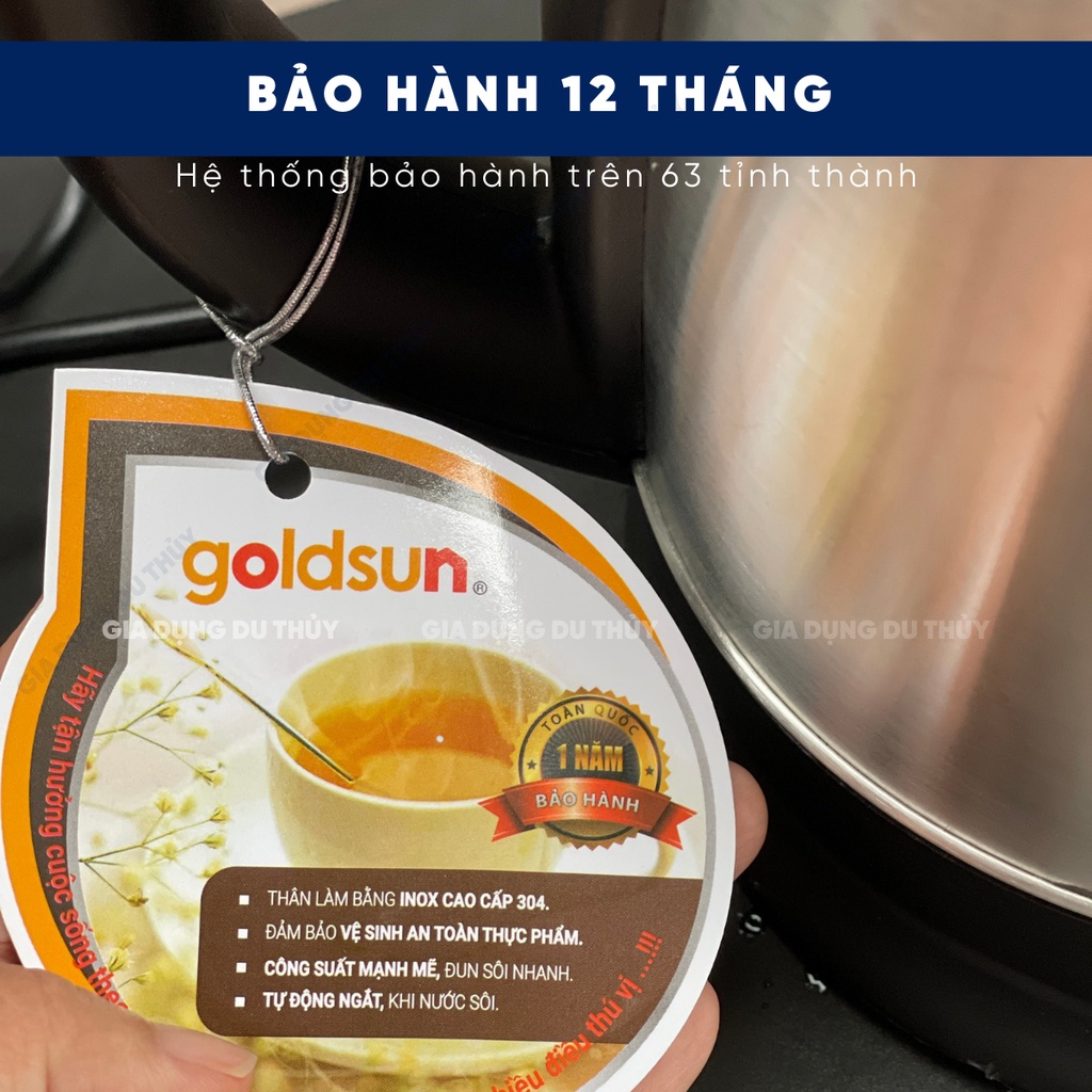 Bình siêu tốc inox 304 Goldsun dung tích 1.8L model GKT2605, nấu nước sôi nhanh trong tích tắc của gia dụng Du Thủy