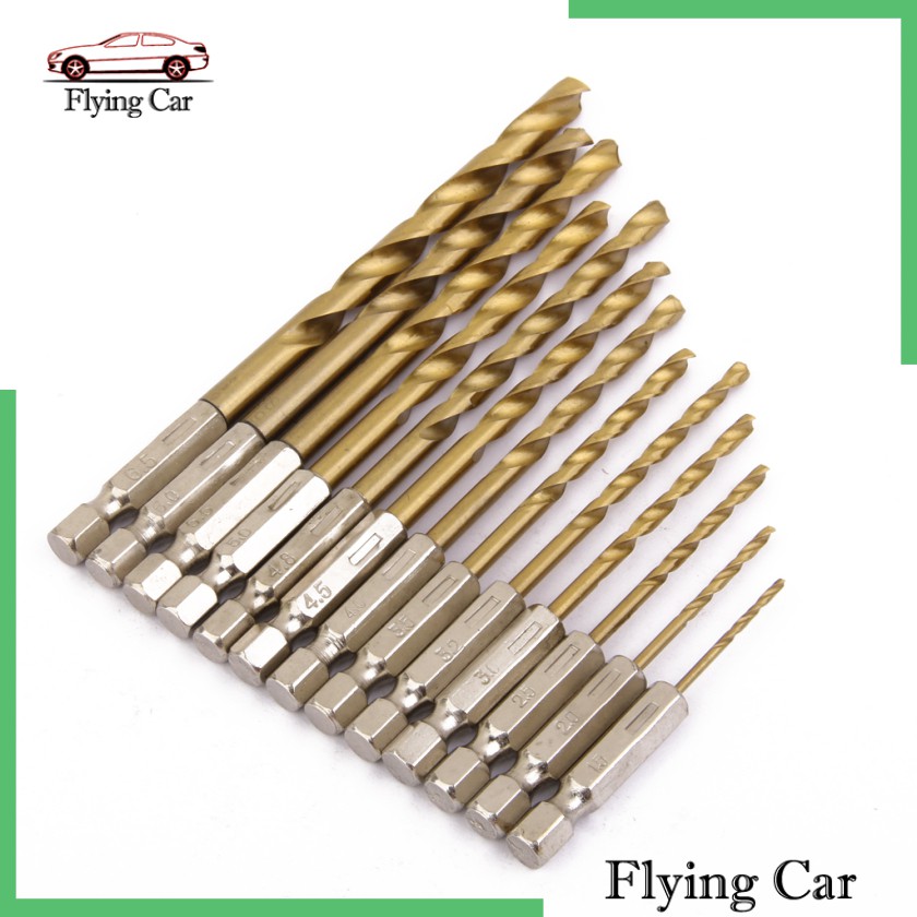 BITS Bộ 13 Mũi Khoan Phủ Titan 1.5-6.5mm Chuôi Lục Giác 1 / 4 &quot;