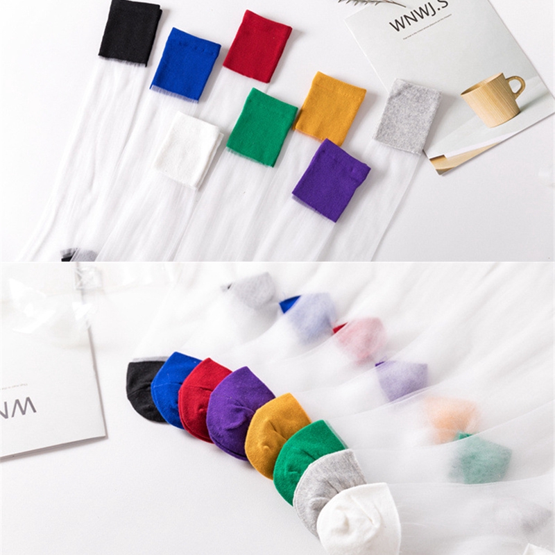 Colorful Mesh Ultra Sheer Tulle Slouch Length Socks Women Lace Black White Ladies Sport Nylon Socks Student Fashion Sock Boots