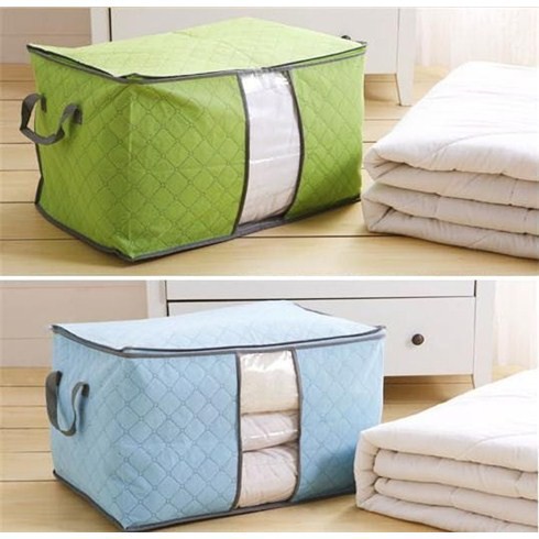 Túi đựng quần áo chăn màn bằng vải không dệt size lớn, Túi đựng đồ dáng ngang, có quai xách và khóa kéo 008958