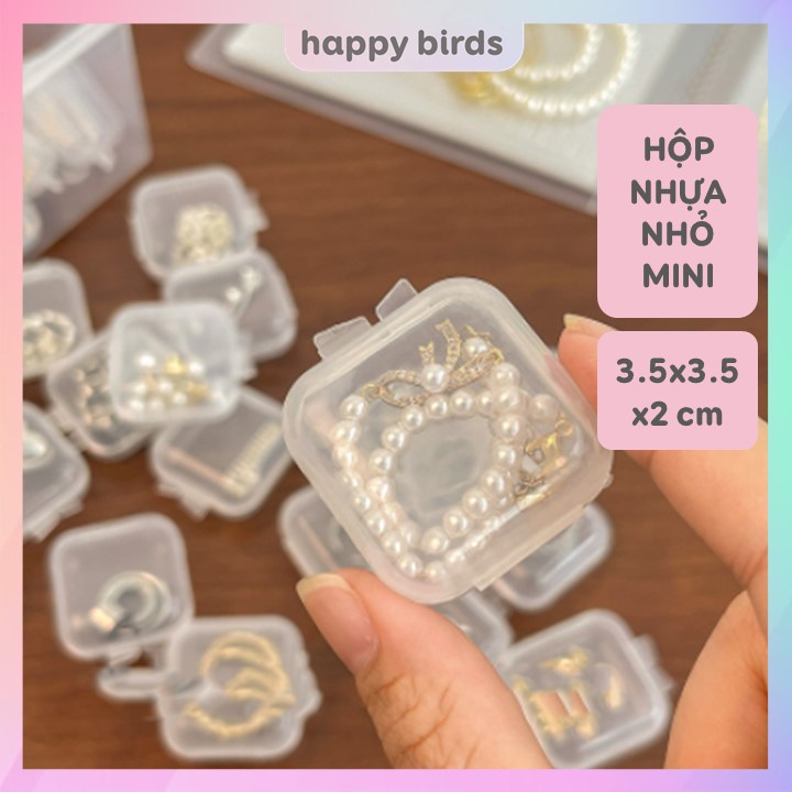 Hộp đựng trang sức mini 3.5x3.5x2cm trong suốt bằng nhựa đựng đồ trang sức, thuốc, nhẫn, phụ kiện nhỏ