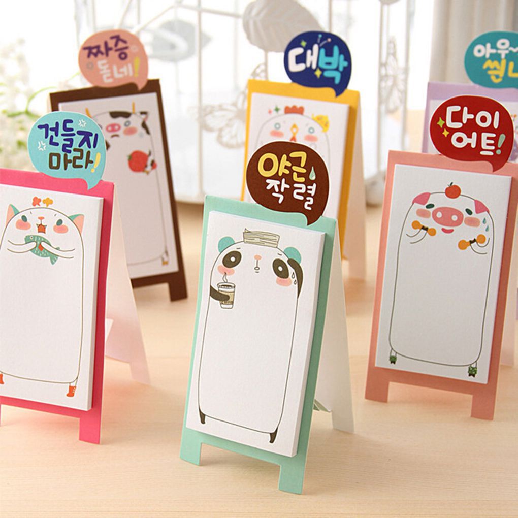 Korean Stationery Cute Memo Pads Sticking Memo Note Can Stand Scrapbook Stickers【Huiteni】