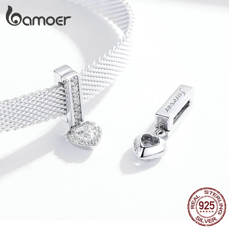 Hạt charm Bamoer SCX109 mạ bạc 925 hình trái tim để làm trang sức cho nữ