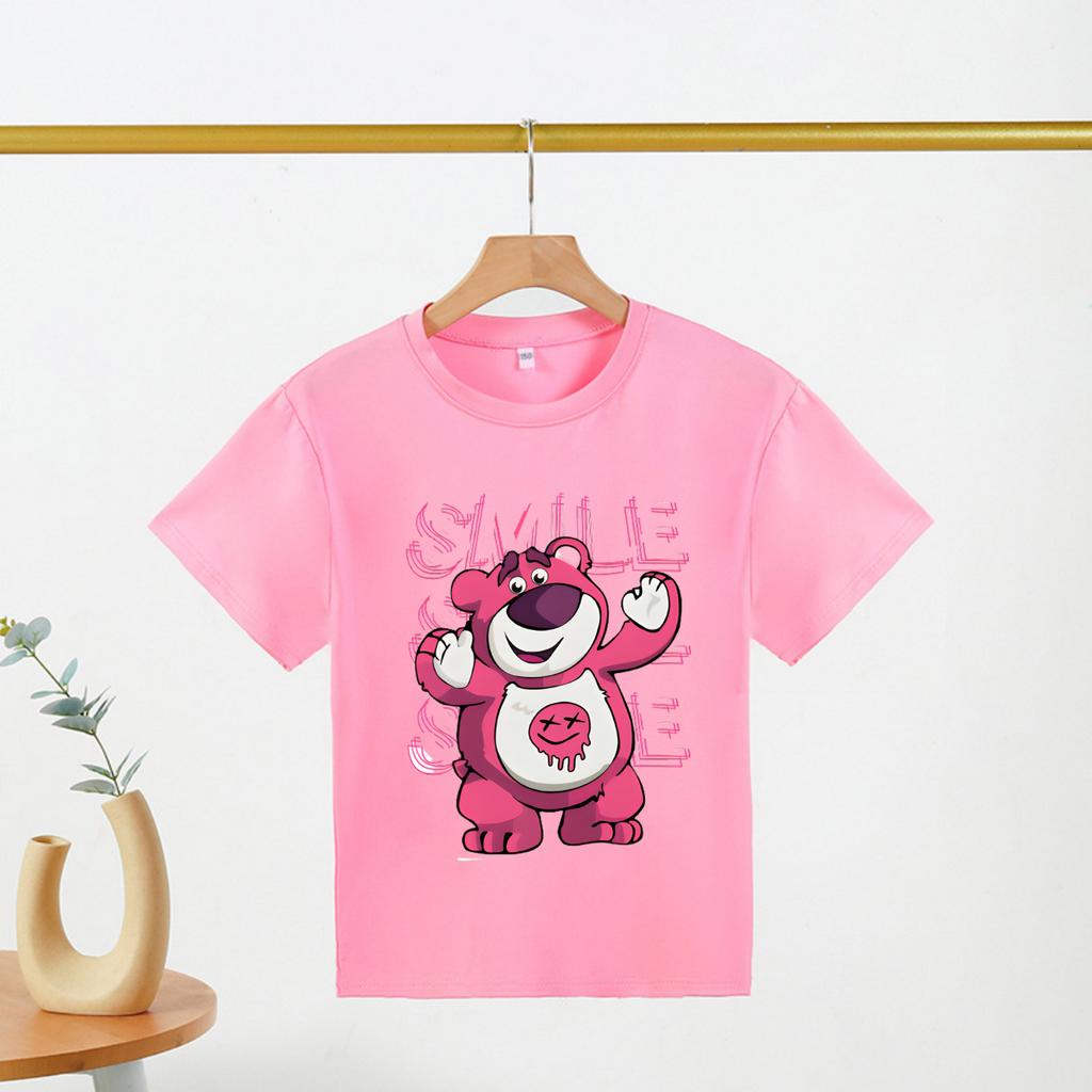 Áo Thun Cho Bé Màu Hồng In Hình Gấu Dâu Lotso Bear Bé Cực Thích