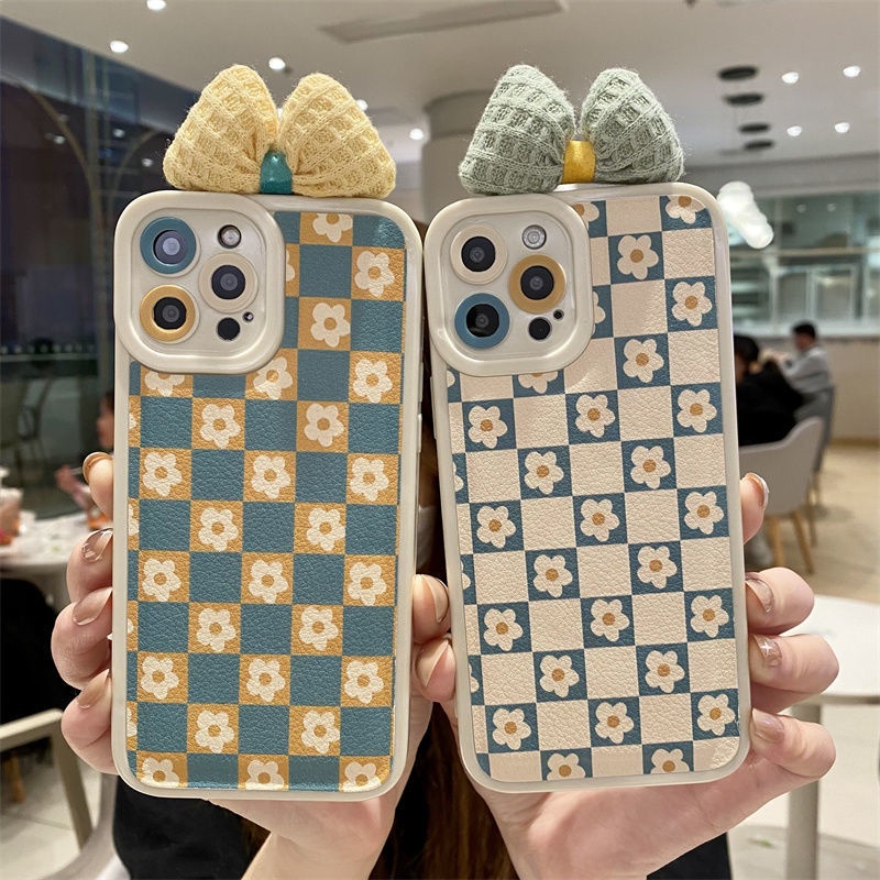 Ốp Điện Thoại Họa Tiết Hoa Kẻ Ô Cho iPhone 12 13 11 Pro Max X Xs Max Xr 7 8 Plus hsd4