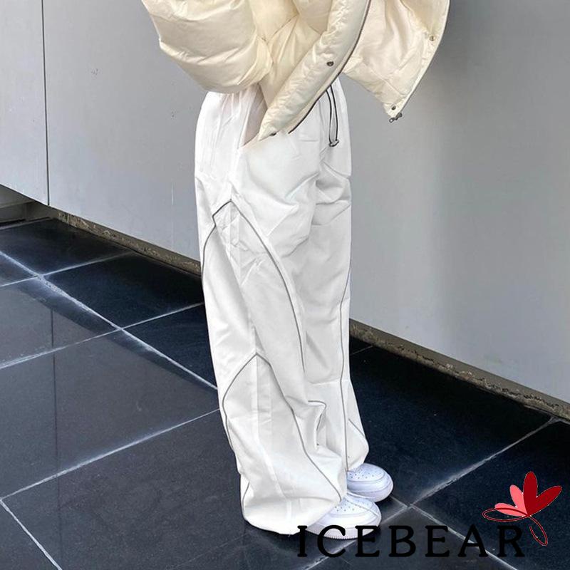 ICE-Women´s Casual Trousers High Waist Drawstring Cinched Feet Style Summer Wide Leg Straight Pants