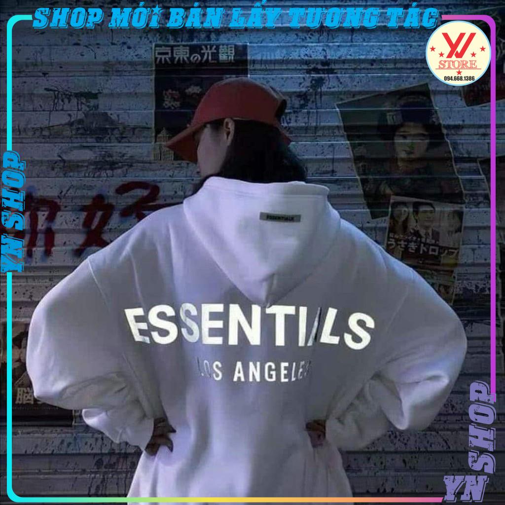 Áo hoodie nỉ UNISEX Nam Nữ chữ ESSENTIAL phản quang chất nỉ cotton mũ 2 lớp dày