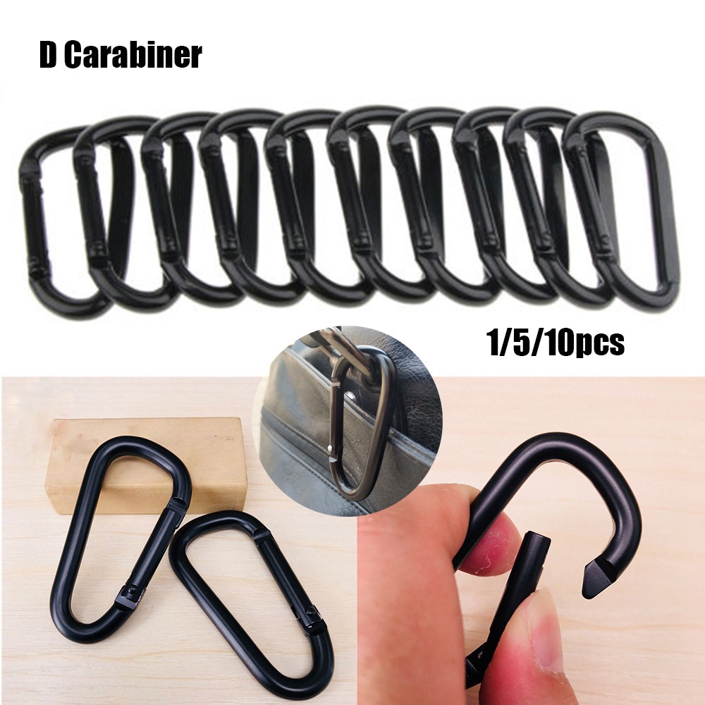 Set 1/ 5/ 10 móc khóa leo núi màu đen bằng hợp kim nhôm chất lượng cao