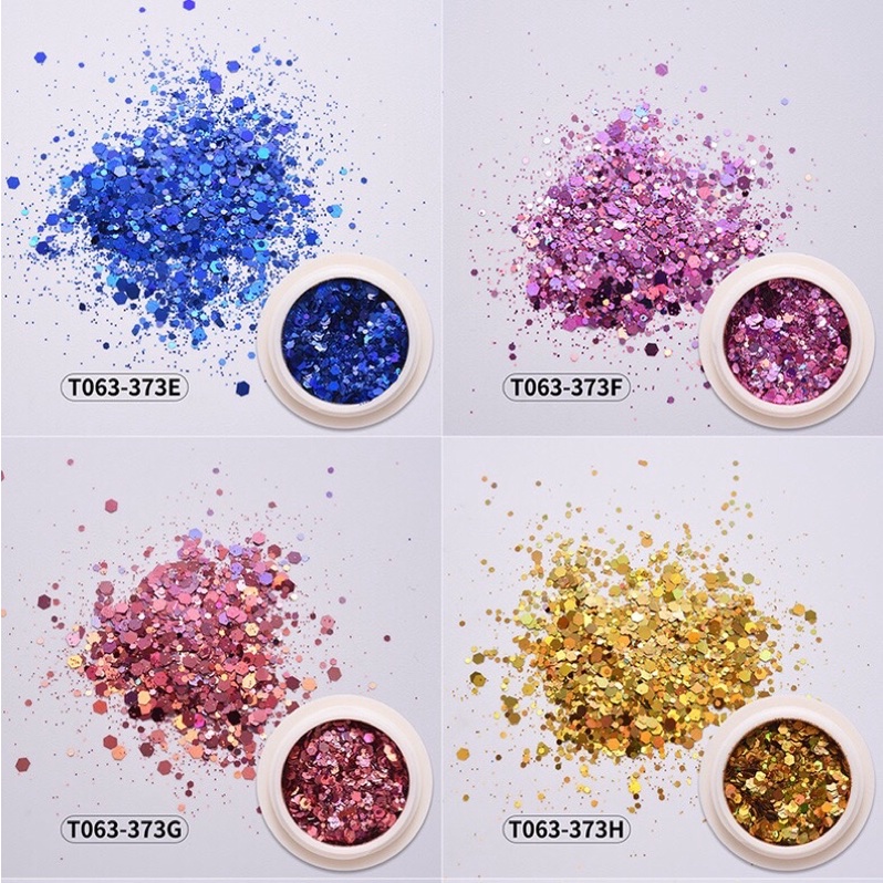 [T063-373] 12 màu nhũ lục giác trang trí mắt, kim tuyến trang trí móng nail | BigBuy360 - bigbuy360.vn