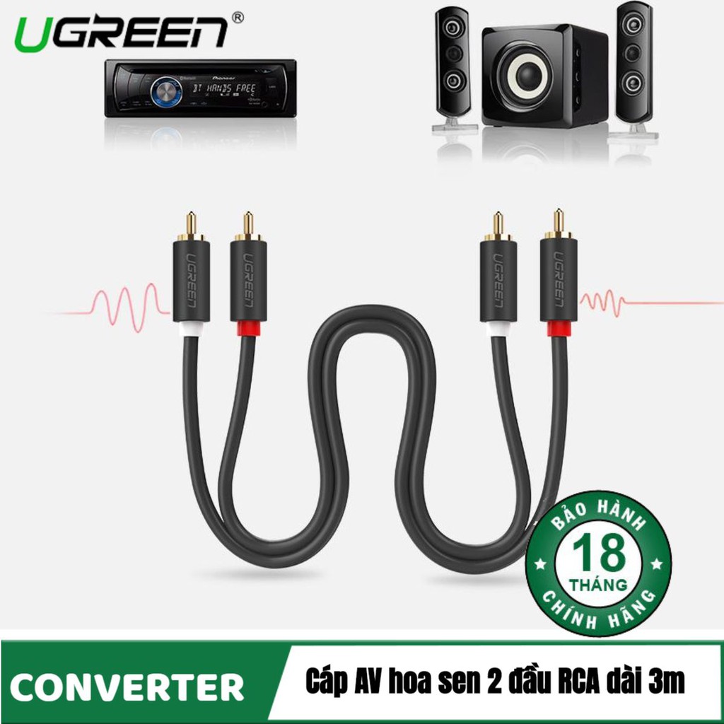 [Mã ELHACE giảm 4% đơn 300K] Cáp âm thanh 2 đầu AV bông sen RCA Chính Hãng Ugreen 30747 10517 10518 10519 10520 AV104