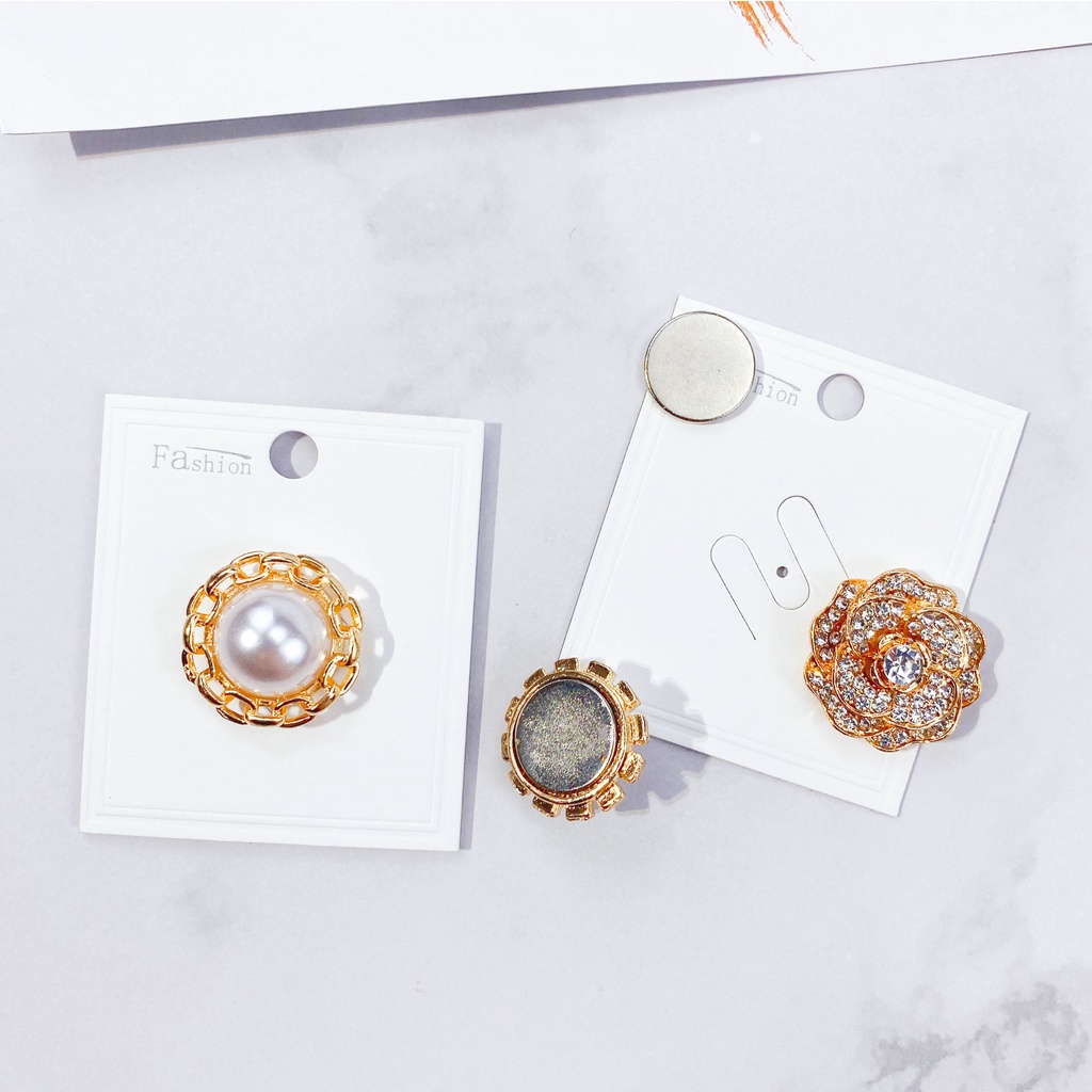 Ghim Cài Áo Từ Tính Đính Ngọc Trai Giả Thời Trang