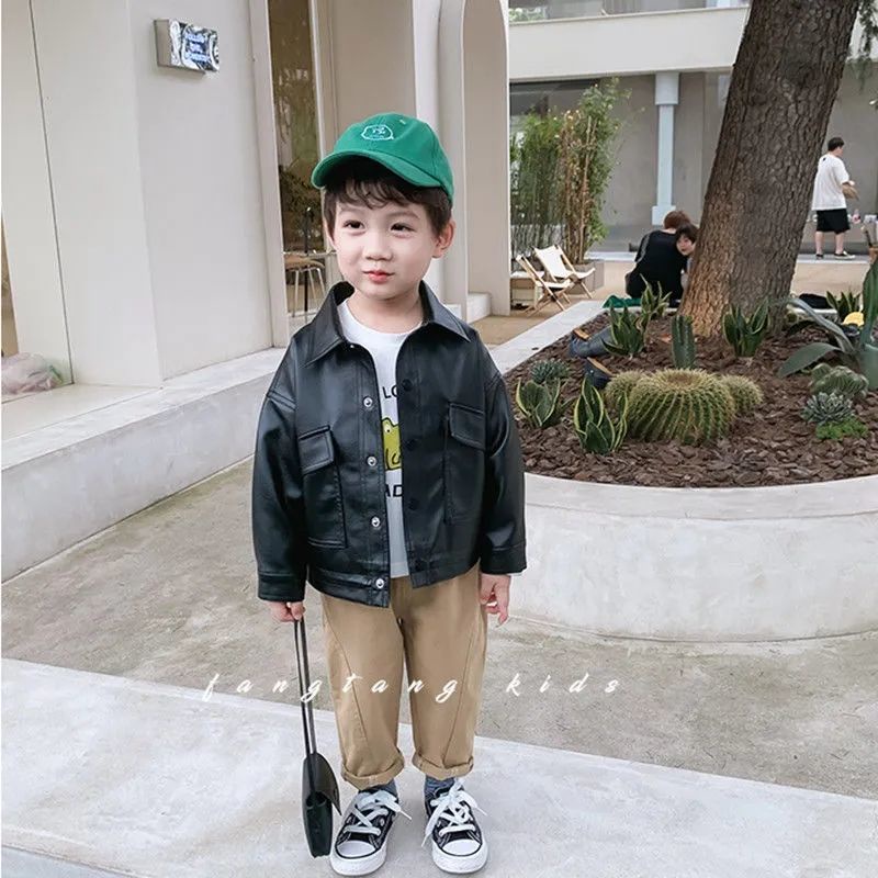 Áo khoác da phong cách Hàn Quốc thời trang mùa thu 2021 dành cho bé trai