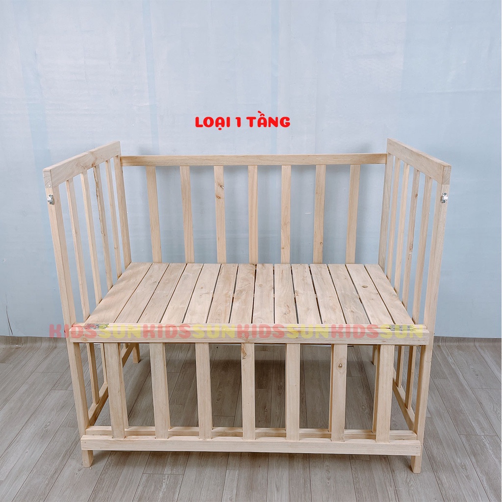 Nôi Cũi Gỗ Quế 3 Tầng Cũi Cho Bé KIDSSUN Chịu Lực Lên Đến 50 Kg Có Ô Để Đồ Cho Bé Tặng Ga Chống Thấm Bảo Hành 24 Tháng