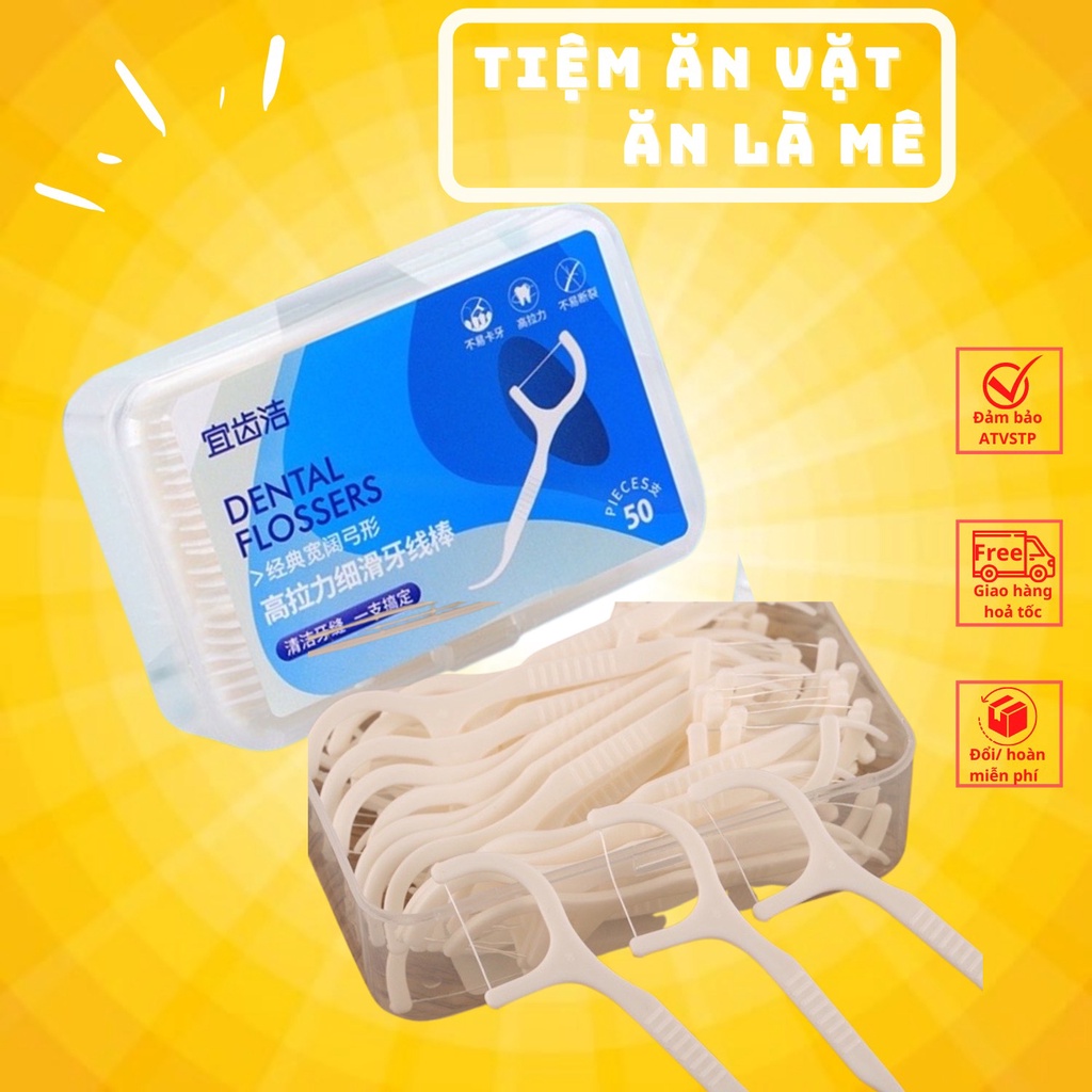 Chỉ nha khoa Dental floss hộp 50 cây siêu tiện lợi tiệm ăn vặt ĂN LÀ MÊ