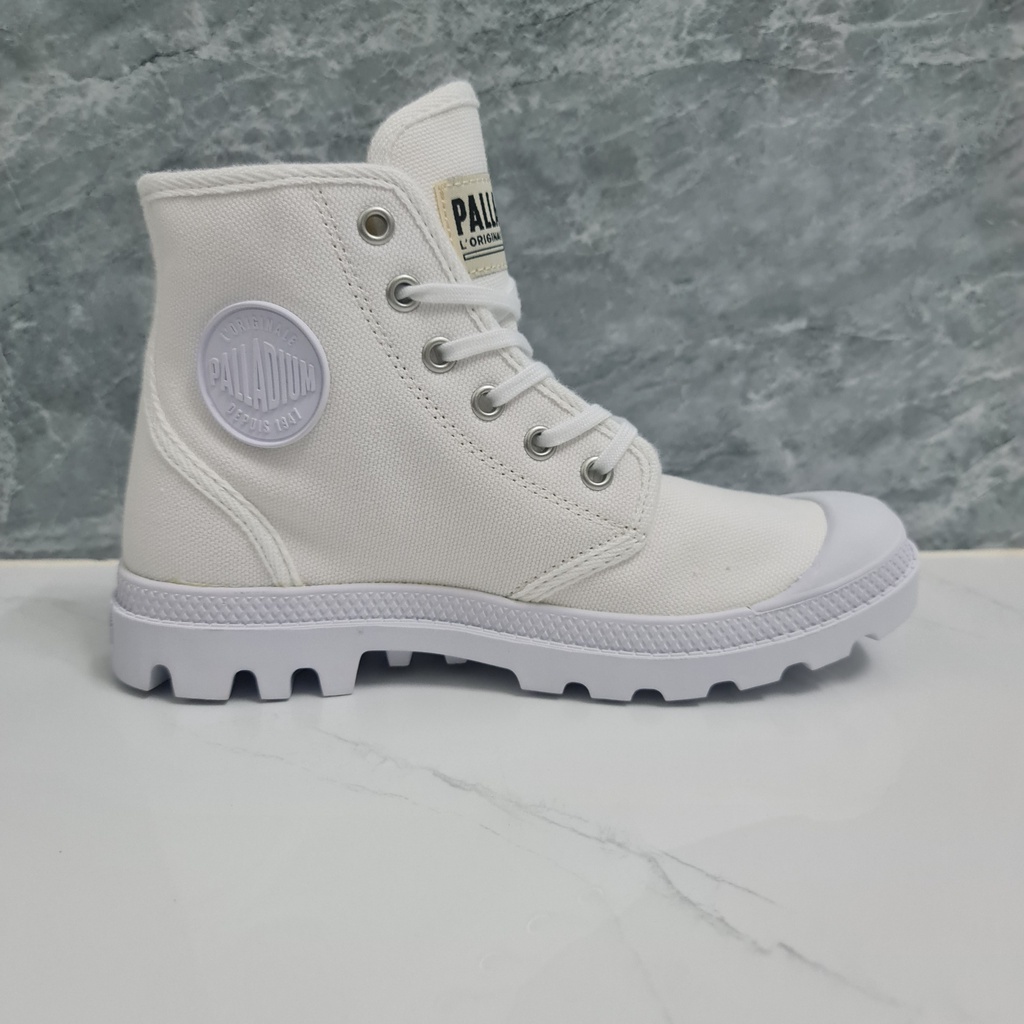 Giày Palladium cổ cao nữ vải trắng