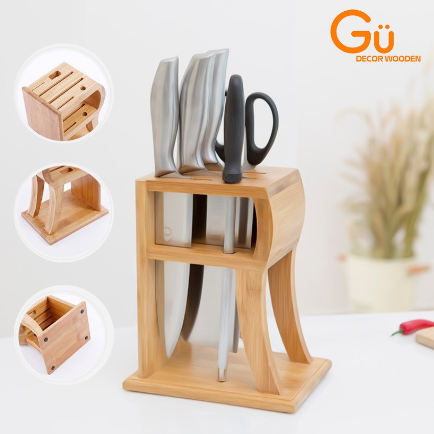 Kệ để dao thớt, Gía để dao đồ dùng phòng bếp Gu Decor Wooden - Chất liệu Gỗ Tre an toàn cho mọi nhà