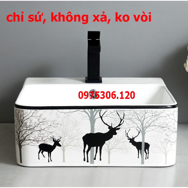 Chậu rửa mặt lavabo hoa văn TREO TƯỜNG hay Đặt Bàn Đá VUÔNG CON HƯƠU TREO TƯỜNG, men NANO trắng sáng chống bám bẩn