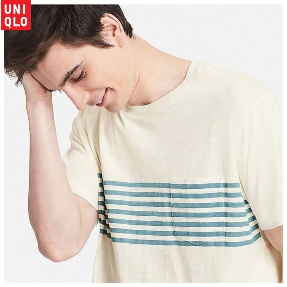 Áo thun nam Uniqlo 100% Supima cotton - Cổ tròn sọc có túi ngực (KOOL18)