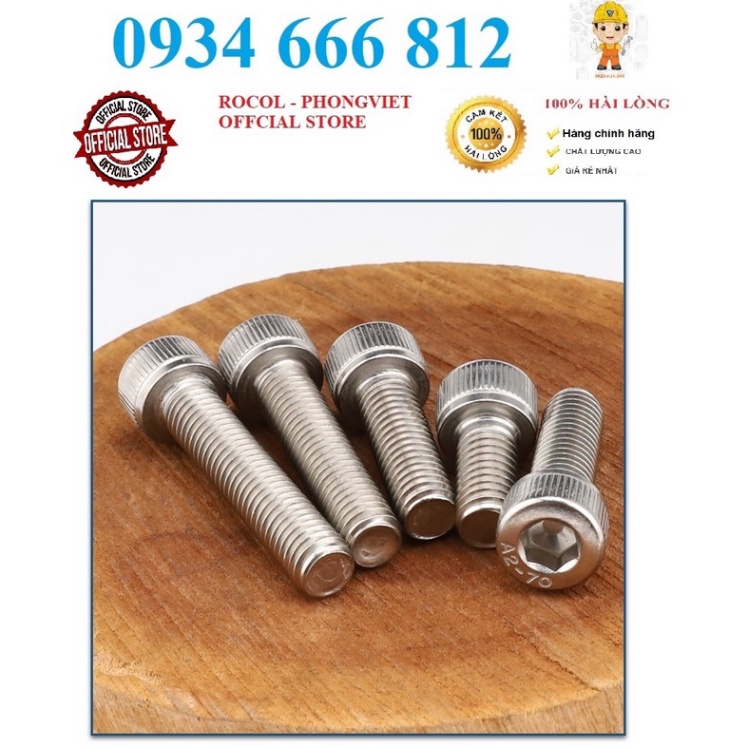 Bulong lục giác chìm đầu trụ INOX 304 M5, M5x10, M5x12,M5x16, M5X20, M5X25,M5x30,M5x35,M5x40,M5x45,M5x50