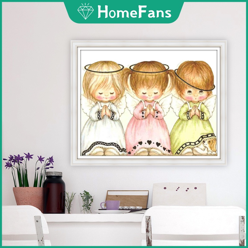 Bộ Tranh Đính Đá 5D Tự Làm Hình Thiên Thần Nhỏ Trang Trí Nhà 50x40cm