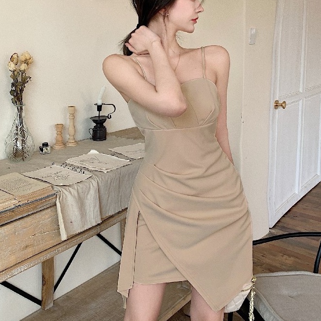 Đầm Ngắn Hai Dây Ôm Eo Thời Trang Mùa Xuân Retro Kiểu Pháp Mới Dành Cho Nữ