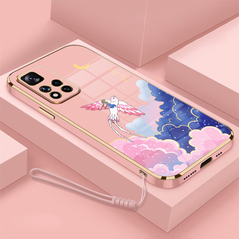 Ốp Điện Thoại Viền Mềm Mạ Điện In Hoạt Hình Kèm Dây Đeo Cho Redmi 10 Redmi 9 Redmi 8 Redmi 7