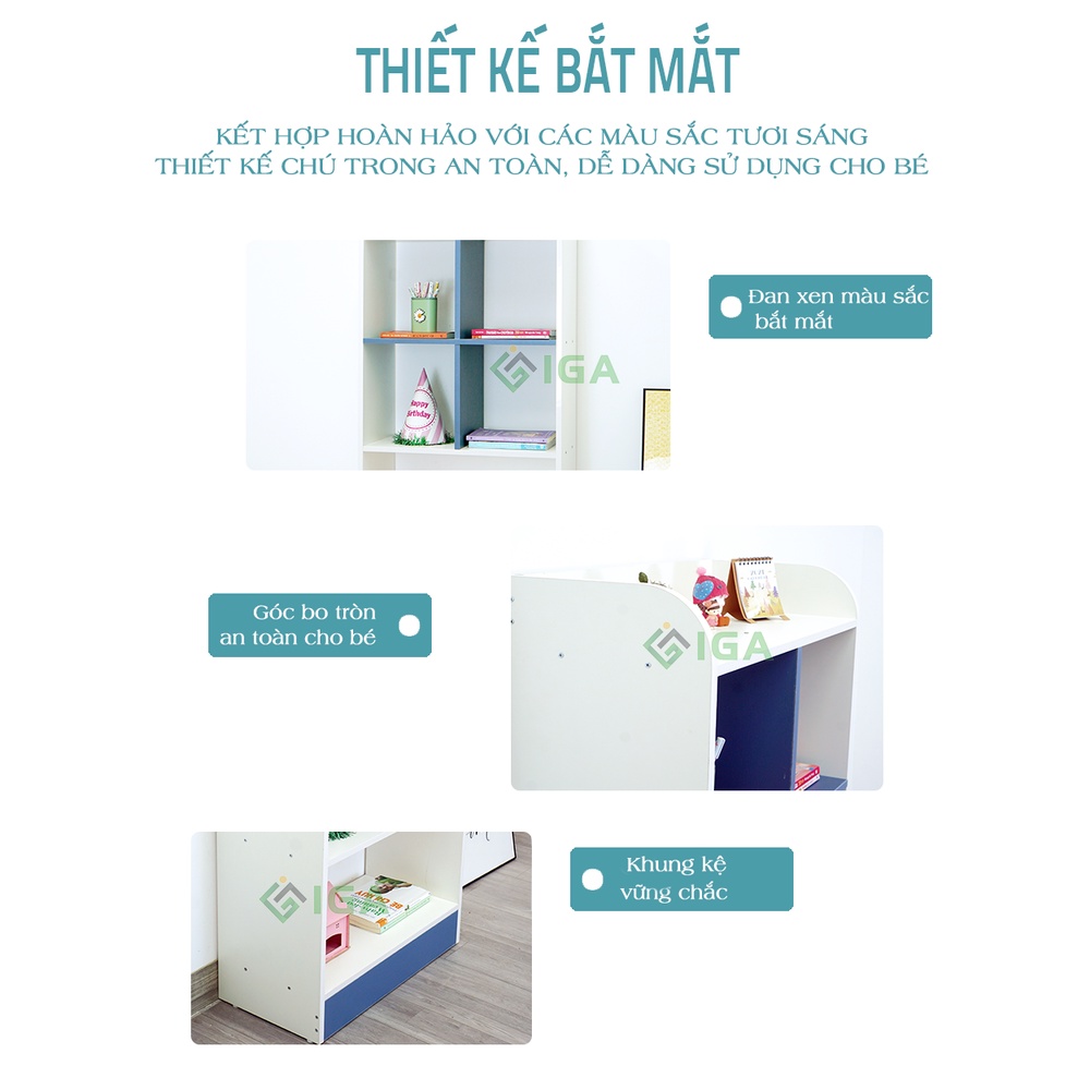 Tủ kệ sách đầu giường của bé để cạnh bàn học màu xanh hiện đại đa năng chính hãng- GP139.19