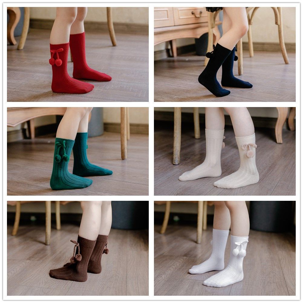 1 Đôi Vớ Cotton Đính Bóng Lông Nhiều Màu Dễ Thương Giữ Ấm Mùa Thu Đông Cho Bé Sơ Sinh