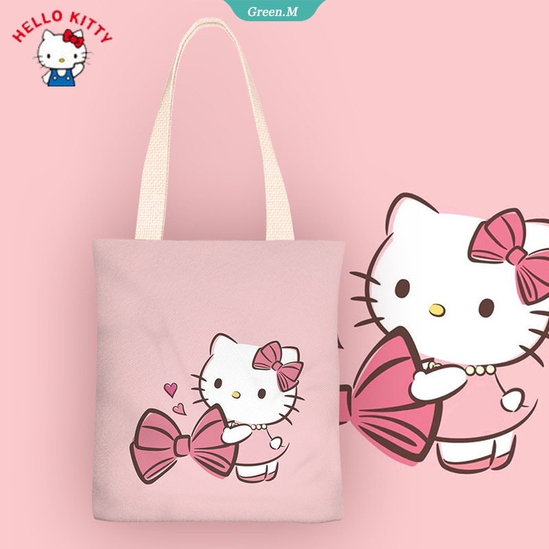 Túi Đeo Chéo Vai Bằng Vải Bố Họa Tiết Hoạt Hình Hello Kitty 2022 Dễ Thương Cho Nữ