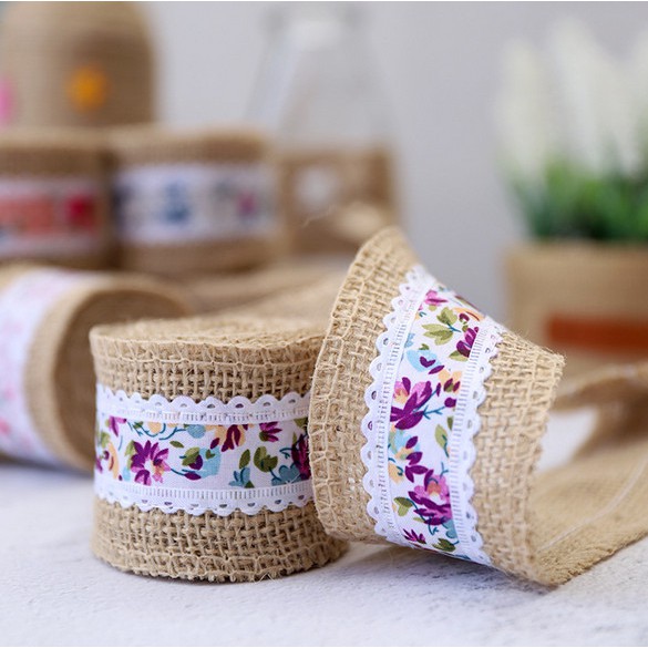 Cuộn dây ruy băng vải bố tự nhiên dài 2m*5cm dùng trang trí tiệc cưới