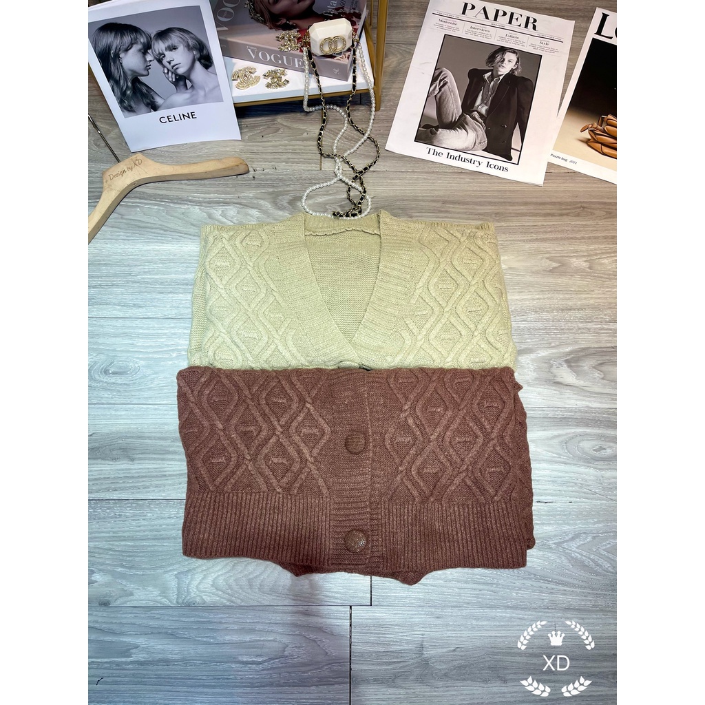 áo len cardigan nữ, áo len gân sóng tay dài phối cúc bọc dáng over size lên đúng style hàng xẻng thơ mộng | BigBuy360 - bigbuy360.vn