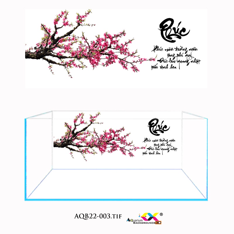 Tranh dán bể cá 3D mẫu hoa đào siêu đẹp và nét, có keo sẵn trên bề mặt, đa dạng kích thước (AQB22-003)