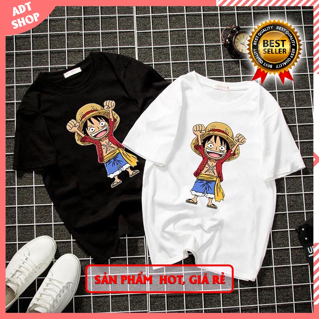Áo thun unisex Hàn Quốc in chibi hoạt hình Luffy mũ rơm One Piece dễ thương vải dày mịn giá siêu rẻ