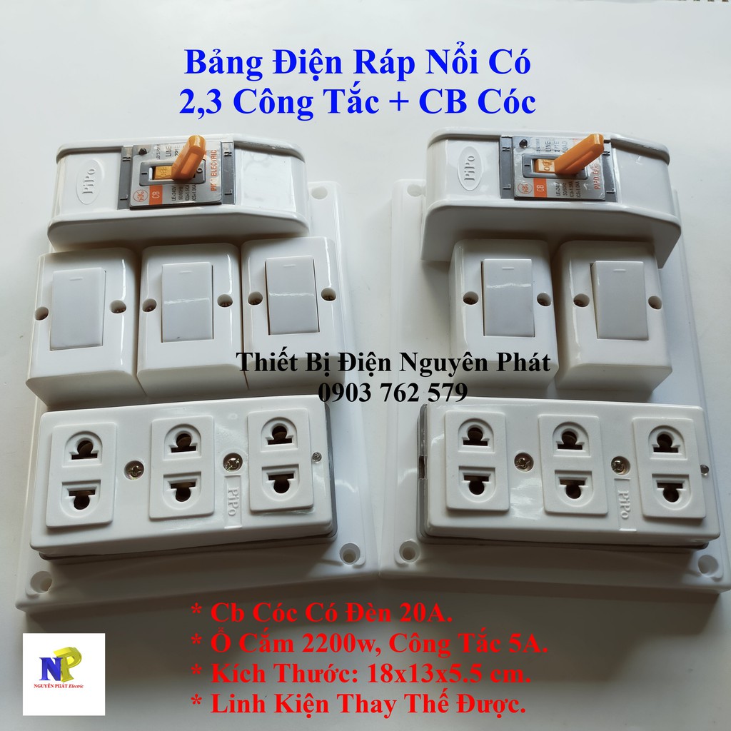 [PIPO] Bảng Điện Taplo Ráp Nổi ( Có 2 Công Tắc Hoặc 3 Công Tắc) + CB Cóc