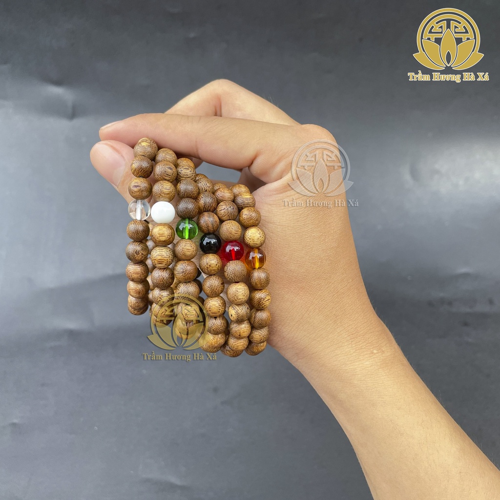 Vòng tay phong thủy trầm hương HÀ XÁ mix đá nam nữ mệnh kim mộc thủy hỏa thổ