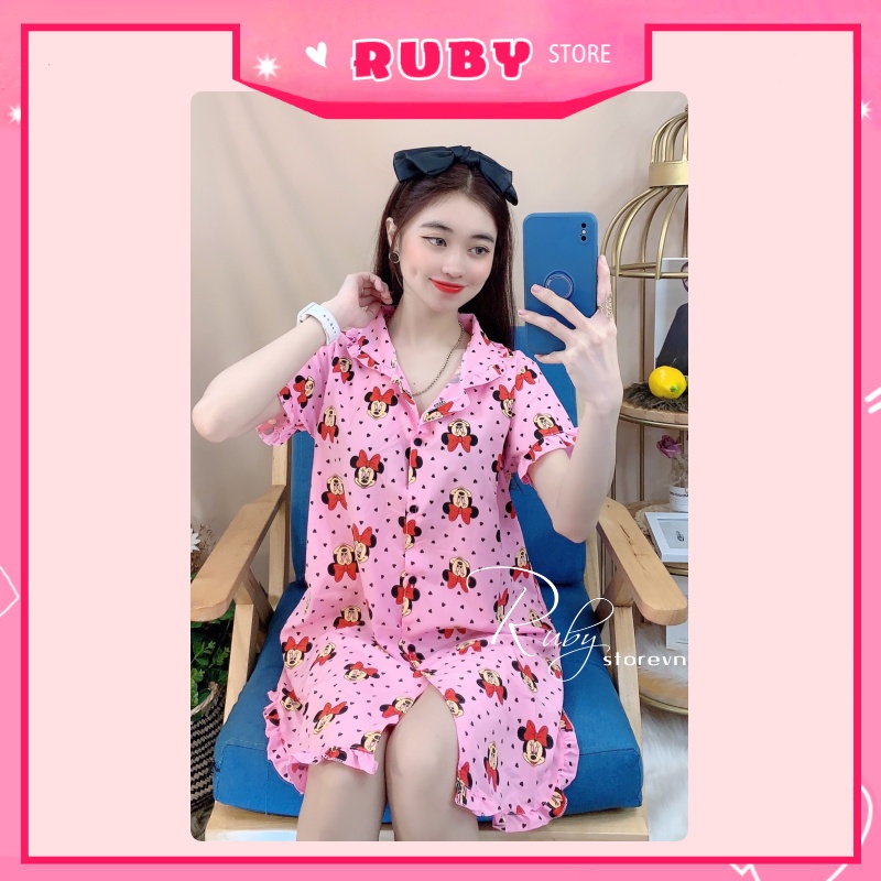 Đầm ngủ Hoạt Hình Minnie họa tiết dễ thương, chất kate mịn đẹp Free Size Dưới 55KG ❤ Rubystorevn