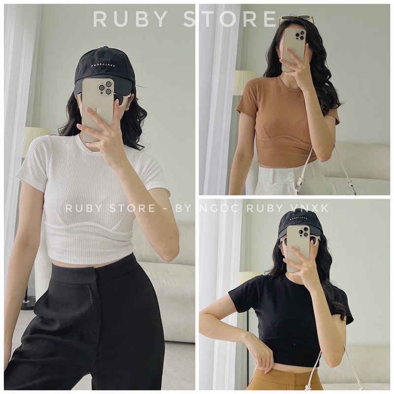 Áo croptop gân viền ngực thiết kế RUBYSTORE