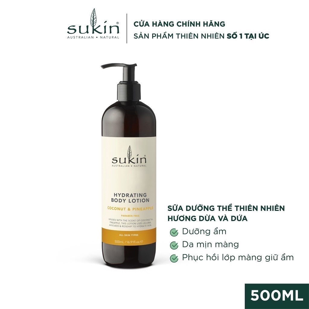 Sữa Dưỡng Thể Hương Dừa Và Dứa Sukin Hydrating Body Lotion Coconut &amp; Pineapple 500ml