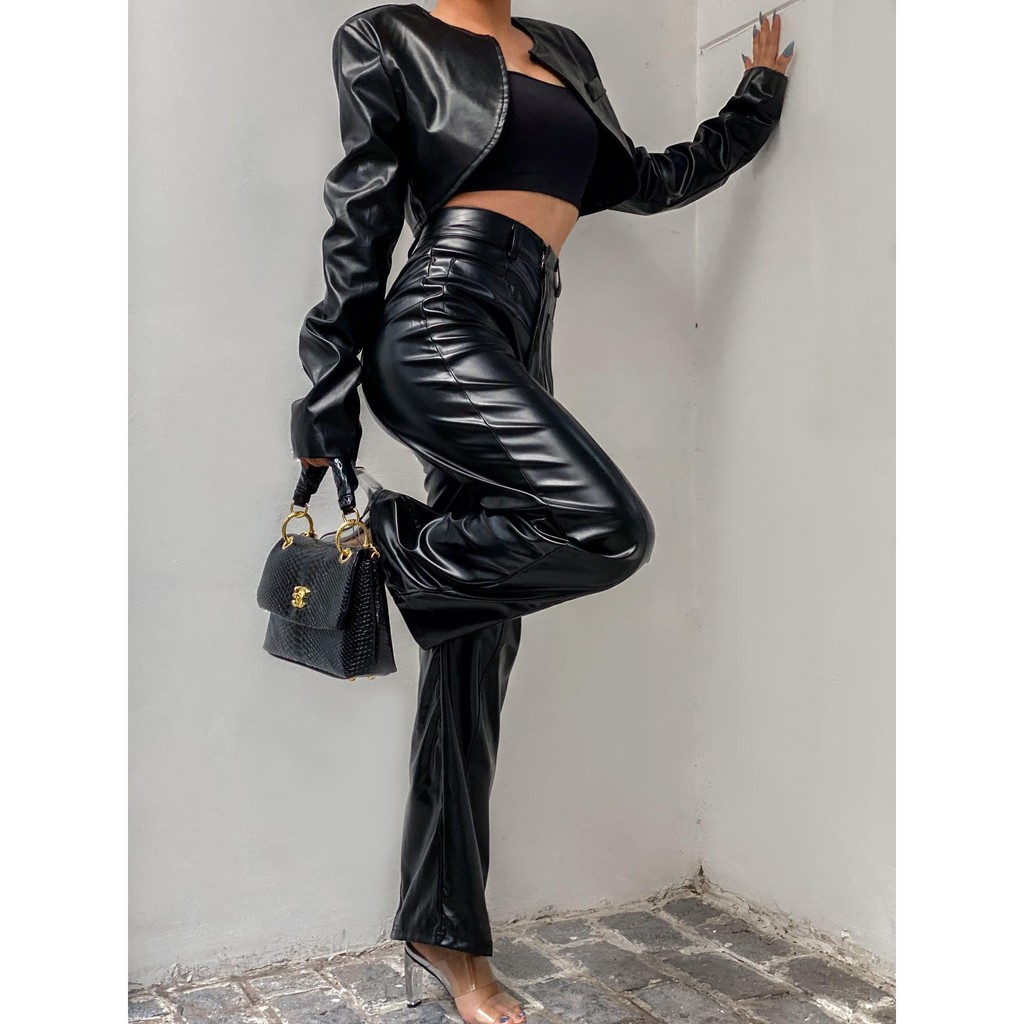 Short Leather Jacket - Áo Khoác Da Dáng Crop Tay Dài